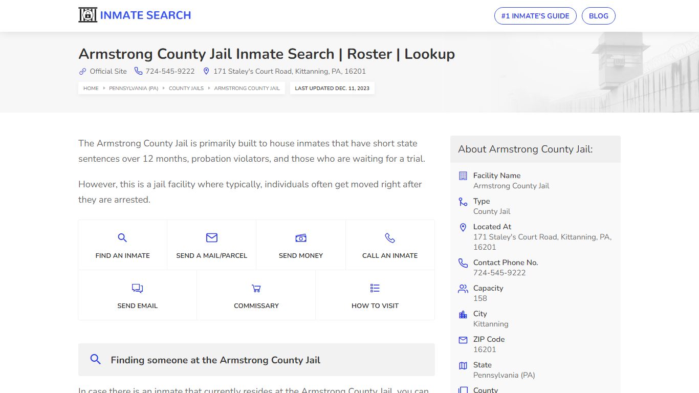 Armstrong County Jail Inmate Search | Roster | Lookup