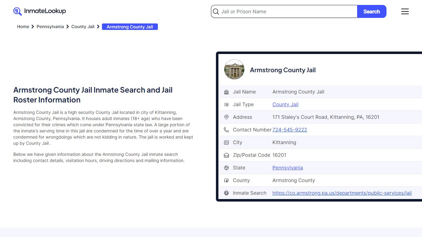 Armstrong County Jail Inmate Search and Jail Roster Information